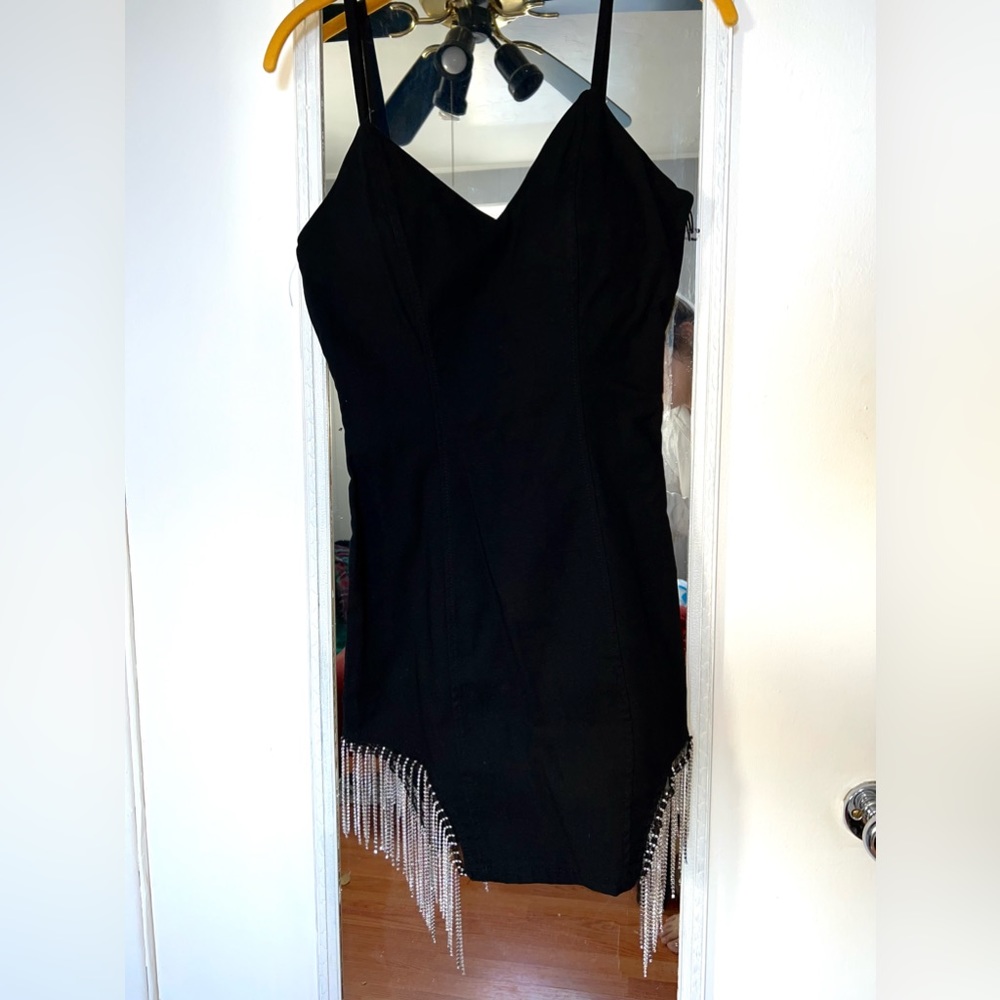 Black sparkle fringe dress